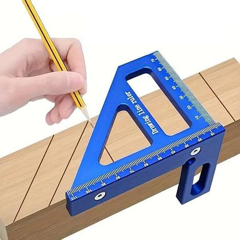 Règle multi-angle 3 en 1 en alliage d'aluminium, équerre de travail du bois et rapporteur, outil de mesure de précision pour la menuiserie et les projets de bricolage (bleu) (1/5)