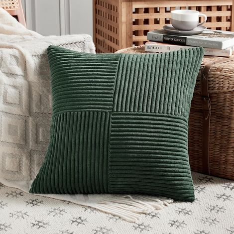 Lot de 1 Boho Housse de Coussin 35x35 Vert Foncé,à Motif Croisé Decoration Housses de Coussin en Velours Côtelé,Douillet Taie d'oreiller Housse Coussin Moderne pour Canapé Chambre Chaise Lit