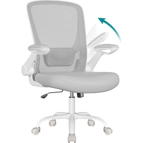 Chaise Bureau Ergonomique, Tissu en Maille, Support Lombaire, Mécanisme à Bascule, Assise Large de 53 cm, Accoudoirs Rabattables, pour Bureau, Chambre, Gris Tourterelle (1/5)