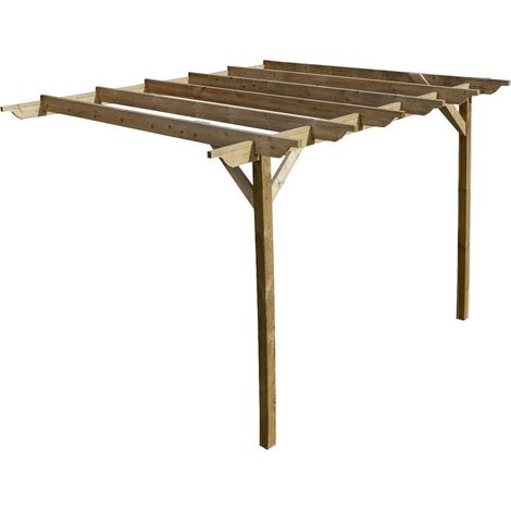 Lean to wooden garden pergola kit - Sculpted design wall mounted gazebo, 3m x 3.6m (Natural finish) (1/5)