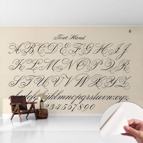 Papier peint adhésif décoratif pour chambre et salon Design moderne à poser facilement Écriture calligraphique 416x254 cm (1/5)