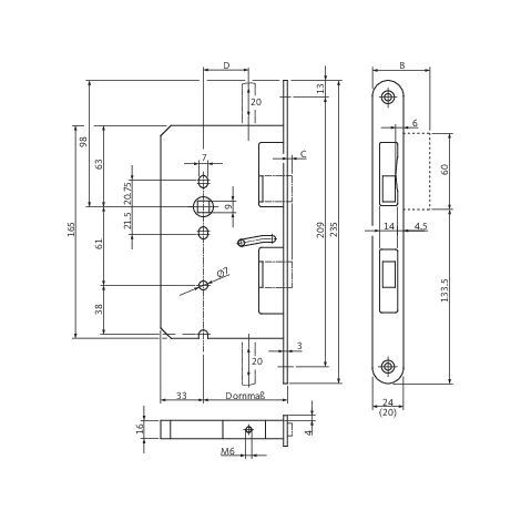 BKS Panik-Treibriegelschloss 80mm Dorn Lappenstulp 24/472x235x3 DIN rechts