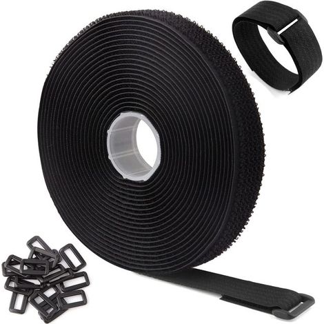 Sangles de Câble Réutilisables Réglables Noires de 5m Avec 25 Boucles et Sangle de Fixation à Crochet Pour la Gestion des Câbles,5m x 2cm,Noir (1/5)