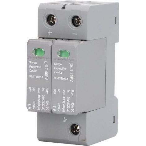 Dispositif Parafoudre de Tension, Dispositif de Protection contre les Surtensions 2P Haute Précision DC 600V Parafoudre Photovoltaïque (1/4)