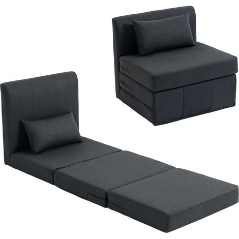 2-in-1 Schlafsessel Klappbares Sofa-Bett mit Leinenstruktur, Gepolstertes Gästebett Klappstuhl, Dunkelgrau (1/5)