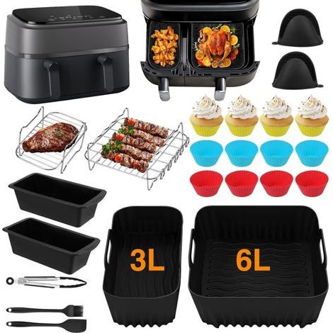 Silikon-Airfryer-Form, 28-teiliges Airfryer-Zubehörset für Philips Airfryer Dual Basket 3000 Serie 9 Liter (6L/3L), Airfryer-Form, Brotform, Toasterroste usw. (1/5)