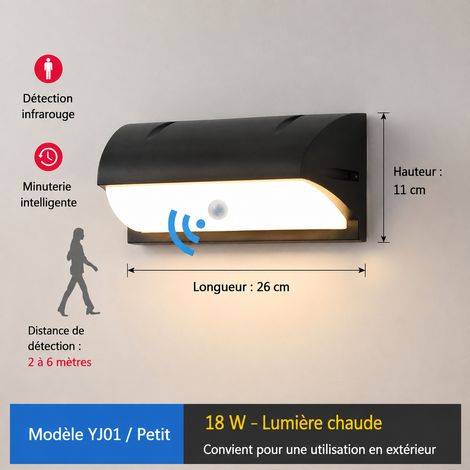 Applique murale LED extérieur étanche IP65 18W avec capteur lumière blanche YJ01 yj01 18w réf 3066 500 g – Livraison gratuite