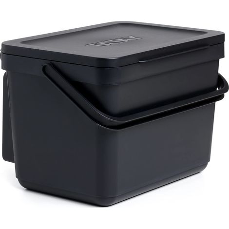 TATAY Pattumiera per Umido 6L Compostiera da Cucina Smart con Supporto e Viti Incluse Design Compatto e Funzionale Materiale 100% Riciclato 26,5x20,5x18,5 cm, Nero (1/5)