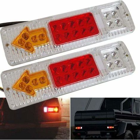 2pcs 12V feu arrière de remorque de Camion 19 LED feu Stop étanche Clignotants inversés Feux arrière Feux de Licence pour Camping-Car remorque camionnette motoneige (1/4)