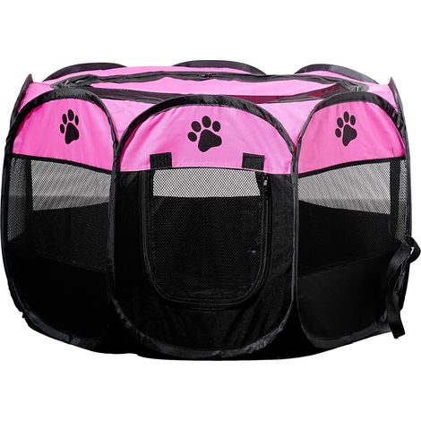 Tente pour animaux rouge rosé pliable, cage octogonale chat, parc de repos confortable et espace de mise bas sécurisé (1/5)