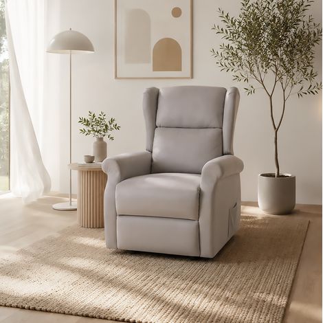 POLTRONA RELAX CON RECLINER MANUALE IN TESSUTO GRIGIO CHIARO (1/5)