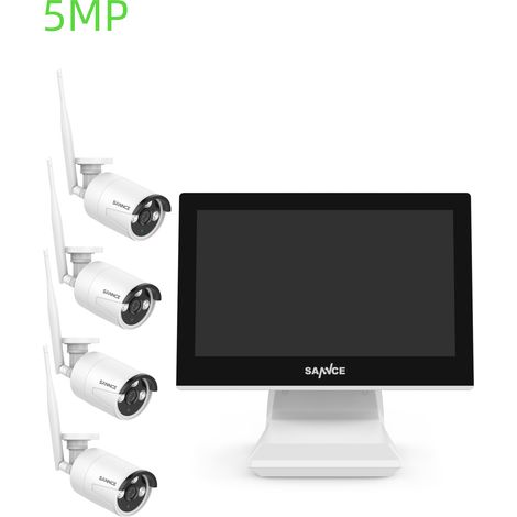 SANNCE Sistema di telecamere IP wireless da 5 MP, monitor LCD da 10 canali NVR da 10,1' con kit CCTV da 4 telecamere POE da 5 MP, 2 TB (1/5)