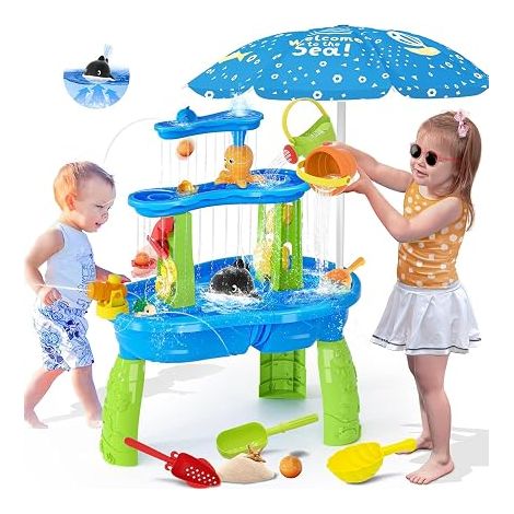Table de Jeux de Sable et d’Eau avec Parasol et Pompe Électrique (1/5)