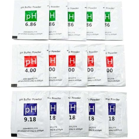 15-teiliges Set für pH-Tester: Chargennummernmessung, Pufferlösung, pH-Pulver 4,00/6,86/9,18, Kalibrierpunkt, Kontrollleuchte für pH-Meter. (1/4)