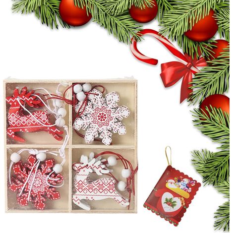 Decorazioni Natalizie Ciondoli Legno Albero Natale 12 pz (1/4)