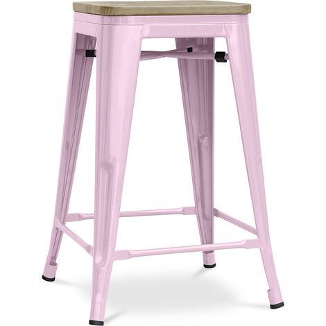 Industrial Design Bar Stool - Wood & Steel - 61cm - Stylix Pastel pink
