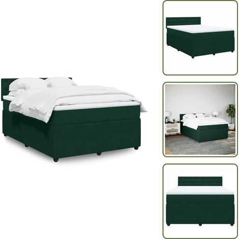 Materasso in velluto - vidaXL Giroletto a Molle con Materasso Verde Scuro 140x190 cm Velluto - Letto con doghe