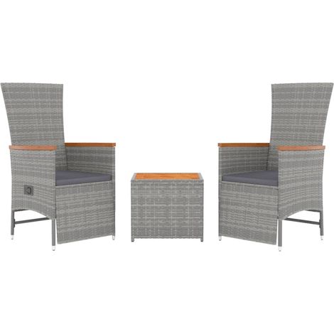 Conjunto de muebles de jardín conjunto de muebles de exterior 3 piezas polirratán gris y acacia (1/4)