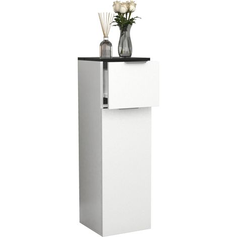VCM Wood Midischrank  Estante de baño  Dimensiones: AL. 95 x AN. 30 x P. 30 cm  1 Cajón  1 Puerta Grande – Donali (Blanco / Negro)