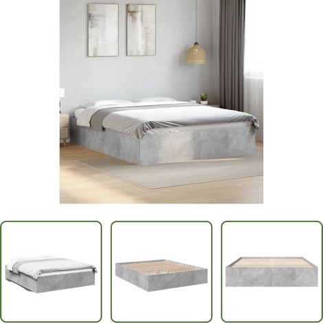 Betongrau Bett - Bettgestell Betongrau 150x200 cm Holzwerkstoff (1/5)