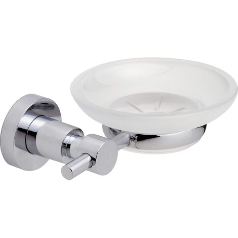Porte-savon, finition brillante métal chromé-blanc, adhésif, technologie sans percer rond (1/5)
