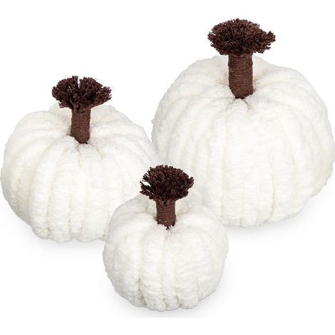 Decorazione Autunnale Set 3 Zucche Artificiali Nappe Bianche (1/5)