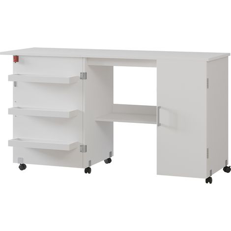 Nähtisch Carmen, Weiß, 148 x 75 cm mit 3 Regalfächer und Schrank, Vicco