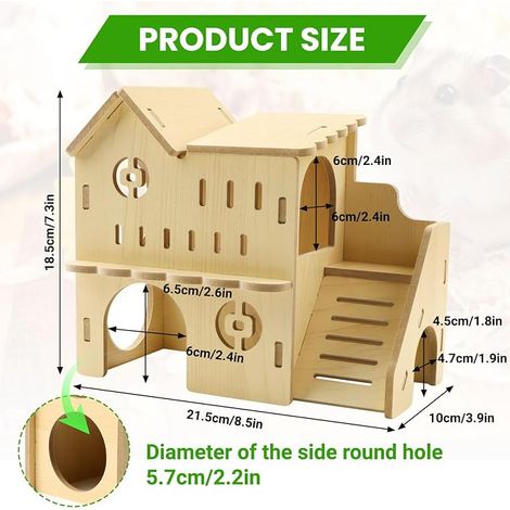 Accessories for Hamster Dwarf House Wooden Toy 21.5 x 10 x 18.5 cm  Home hiding natural chew toy accessories for guinea pigs chinchillas gerbils and dwarf hamsters material (1/4)