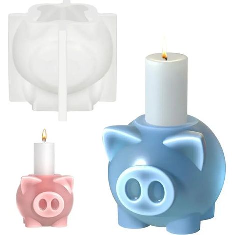 Molde de silicona para portavelas con forma de cerdo, apto para resina y yeso, para la fabricación de candelabros y portavelas - Crezuo