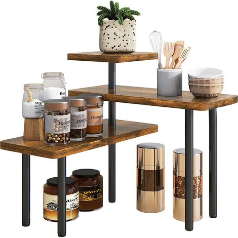 Briznsn Étagère de rangement de comptoir, à trois niveaux, avec étagères d'angle amovibles, idéale pour la cuisine, la salle de bains, le rangement des épices, le coin café, au-dessus de l'évier ou su (1/5)