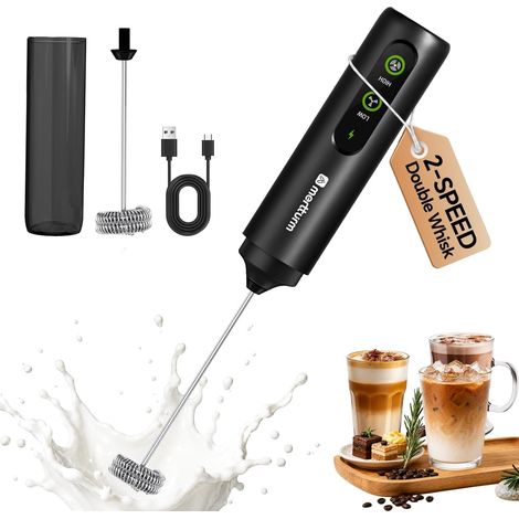 Mousseur à lait Rechargeable avec 2 Vitesses, Portable Mini Mixeur Fouet à Double Ressort, Conception Détachable, USB-C, Portable et Rangement pour Camping, Café, Latte, Cappuccino, Matcha (1/5)