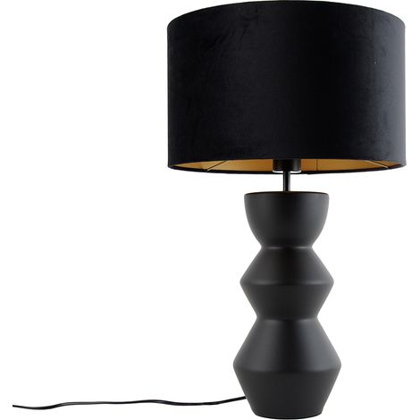 QAZQA Lampada da tavolo con paralume alisia - Design - Ceramico,Velluto - Nero - Tondo Max. 1 x Watt