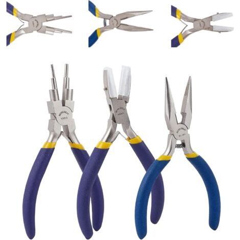 Ensemble d'outils de 3 pièces Pince à Bijoux, 6 en 1 Boucles Fabrication Nylon Double À Bail Mâchoires - (1/5)