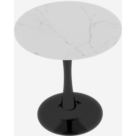Table basse noire de 27,6 pouces, table à manger de style moderne du milieu du siècle, adaptée pour 2 à 4 personnes, avec un plateau rond en marbre à veinage blanc, idéale pour divers espaces. (1/5)