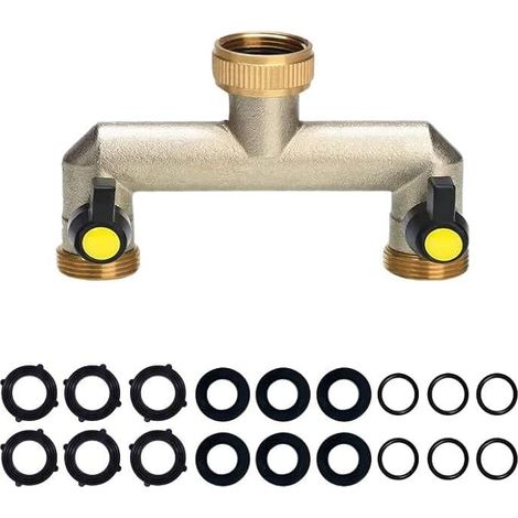 Faucet Splitter avec 2 Voies Raccord Tuyau d'arrosage,3/4" Laiton Adaptateur Tuyau Faucet pour Exterieur Jardin Arrosage Raccord Embout Robinet Connecteur Double Robinet Avec 2 Vannes On/Off (1/5)