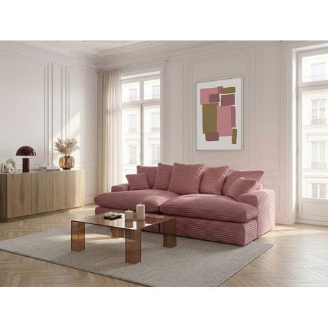 BOBOCHIC - Canapé 3 places causeuse avec assise profonde NEVADA gros côtelé doux Rose (1/5)
