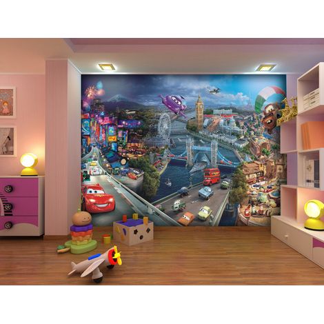 Papier peint Cars 2 Disney 360x254 cm – Décoration murale enfant – Thème Flash McQueen – Facile à poser – Colle incluse – Ag Art (1/4)