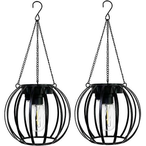 Lanternes solaires d'extérieur, lampes solaires en métal, lampes solaires suspendues étanches plus lumineuses (lot de 2) (1/5)