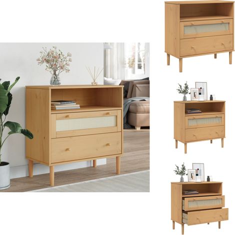 Buffet SENJA aspect rotin marron 80x40x80 cm bois massif de pin - Buffet - Meuble De Rangement - Commode - Mobilier - Design Scandinave (1/5)