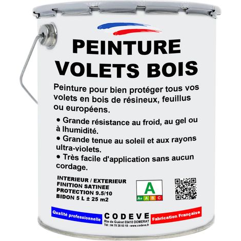 Peinture Volets Bois - 5 L - Codeve Bois - RAL 7042 - Gris signalisation A - Pour La Protection De Votre Volet, Persienne, Fenêtre, Portail Bois.