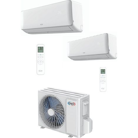 Ensemble climatisation bi-split avec 2 unités 2.5kW et groupe exterieur 14000BTU R32 230V CLIMADESIGN