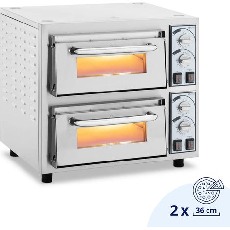 Four à pizza électrique 2 chambres 4400 w ø 35 cm pierre réfractaire acier inoxydable verre trempé pierre réfractaire argenté (1/5)