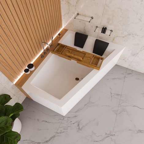 ECOLAM Badewanne Eckbadewanne Sfera Maxi 180x130 cm RECHTS + Schürze Bambusablage 2x schwarze Kissen Duowanne große Wanne für zwei Personen Acrylwanne Komplettset Ablaufgarnitur Füße Silikon (1/5)