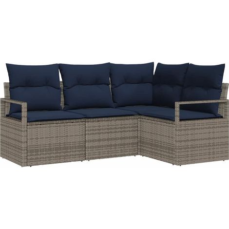 Sofa Set mit Kissen 4 pcs Grau Poly Rattan