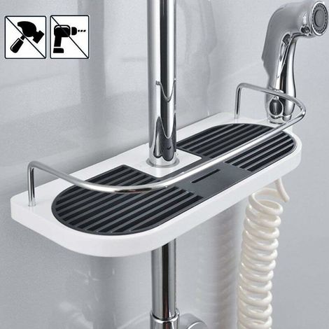 AGE Support de douche télescopique, barre de douche réglable en alliage d'aluminium plateau de douche élévateur plateau de douche plateau de douche bac à éclaboussures meuble de rangement salle de bai (1/5)