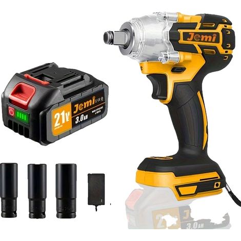 Llave de impacto eléctrica, motor sin escobillas, alto par, 1 batería, 3 vasos, EU-b (1/2)