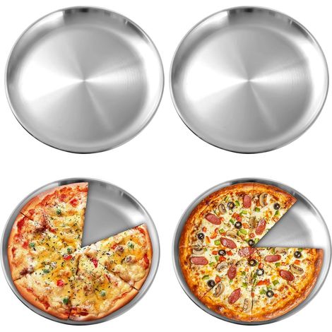 Assiettes en Acier Inoxydable 30cm, Lot de 4 Plats de Service en Inox Plateau, Assiettes de Camping en Acier Inoxydable, Plats Ronds en Acier Inoxydables, pour Cuisine, Camping, Salle à Manger