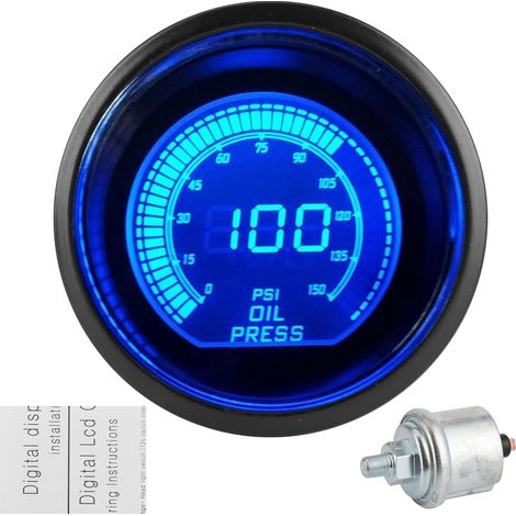Manomètre de pression d'huile universel pour série EVO 12 V 52 mm 0-150 psi, instrument automobile bicolore avec capteur (1/5)