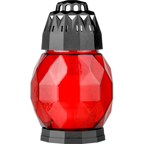 Bolsius Grablaterne Diamond aus Glas rot 178/108 mm Grabkerze