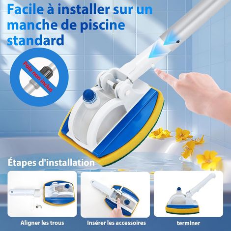 Brosse Éponge Piscine 25 cm avec Articulation 135°, Brosse Nettoyage avec Éponge + Éponge de Rechange, Réservoir Détergent, Raccord Manche 3,2 cm, pour Piscine, Spa, Baignoire, Carrelage (1/4)